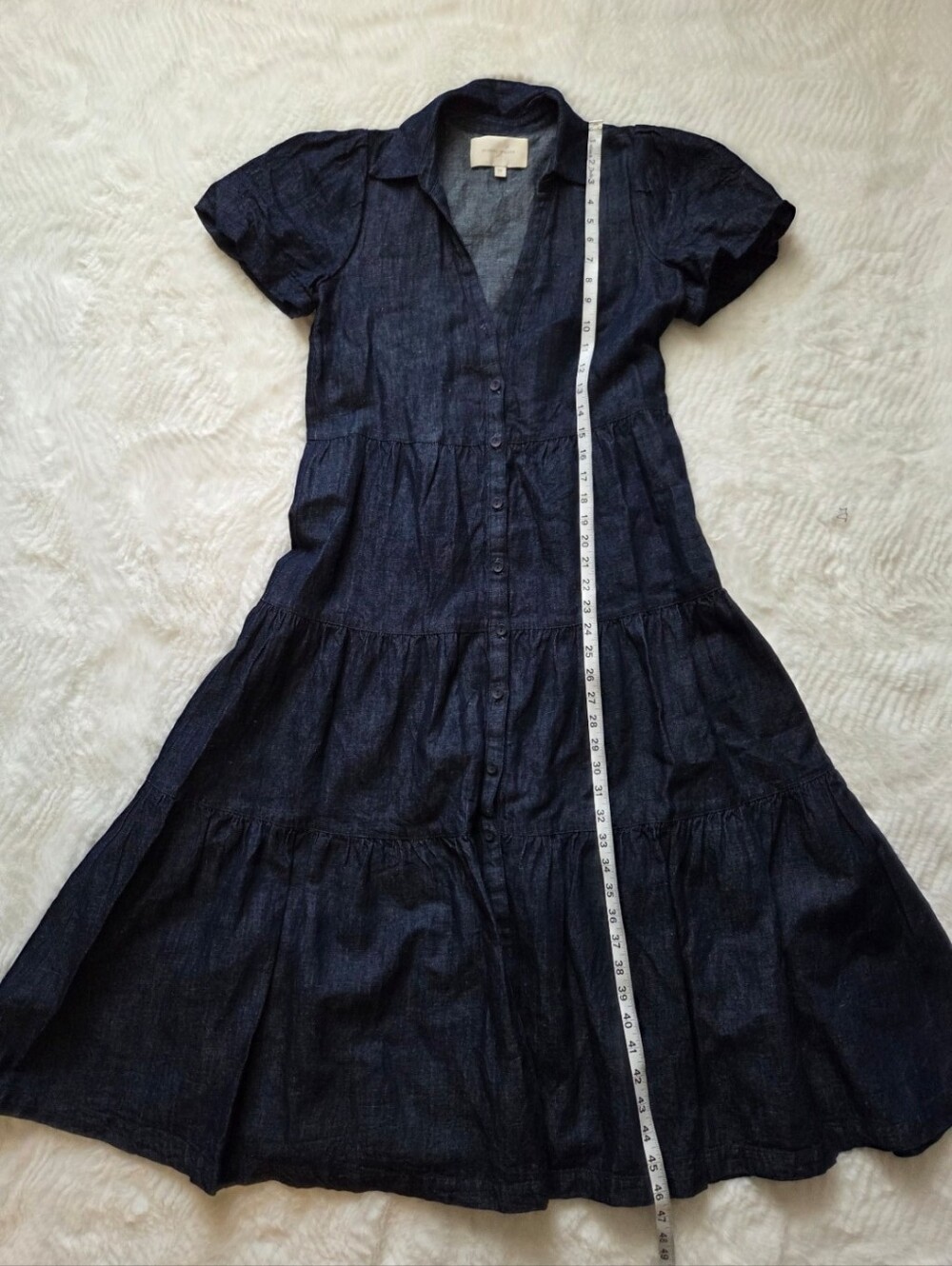 Brochu Walker Indigo Tiered Button-Down Midi Dress Missing Botton - Picture 4 of 11